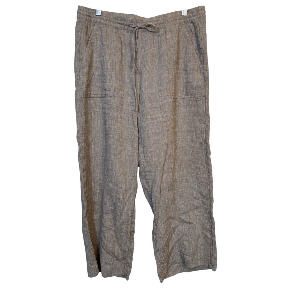 J Jill Double Gauze Linen Blend Wide Leg Pants Medium Taupe Beach Resort Travel